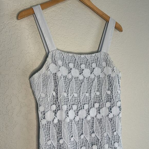 Club Monaco Baby Blue Crochet Lace Mini Dress Resortwear Vacation Boho Coquette - Picture 2 of 7